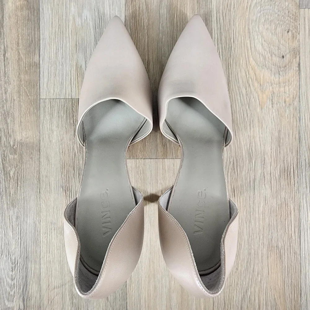 Vince Women Beige Leather Pointed Toe‎ D'Orsay Heel Pumps Size 9M EUR 40